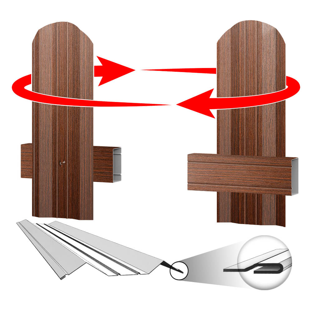 Штакетник (евроштакетник) ЭКО М-образный Бордовый Венге SteelArt двусторонний крепление