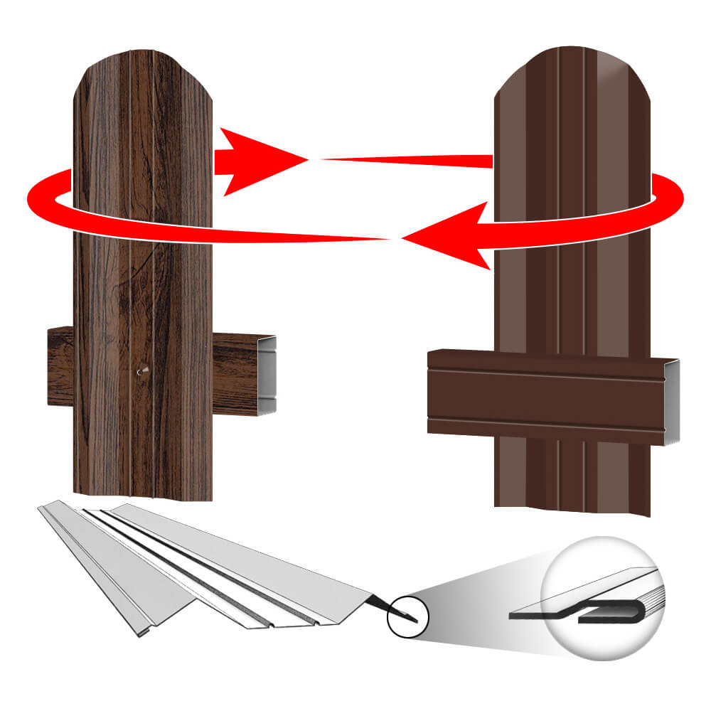 Штакетник (евроштакетник) ЭКО М-образный Темный Каштан 3D Принтек односторонний крепление