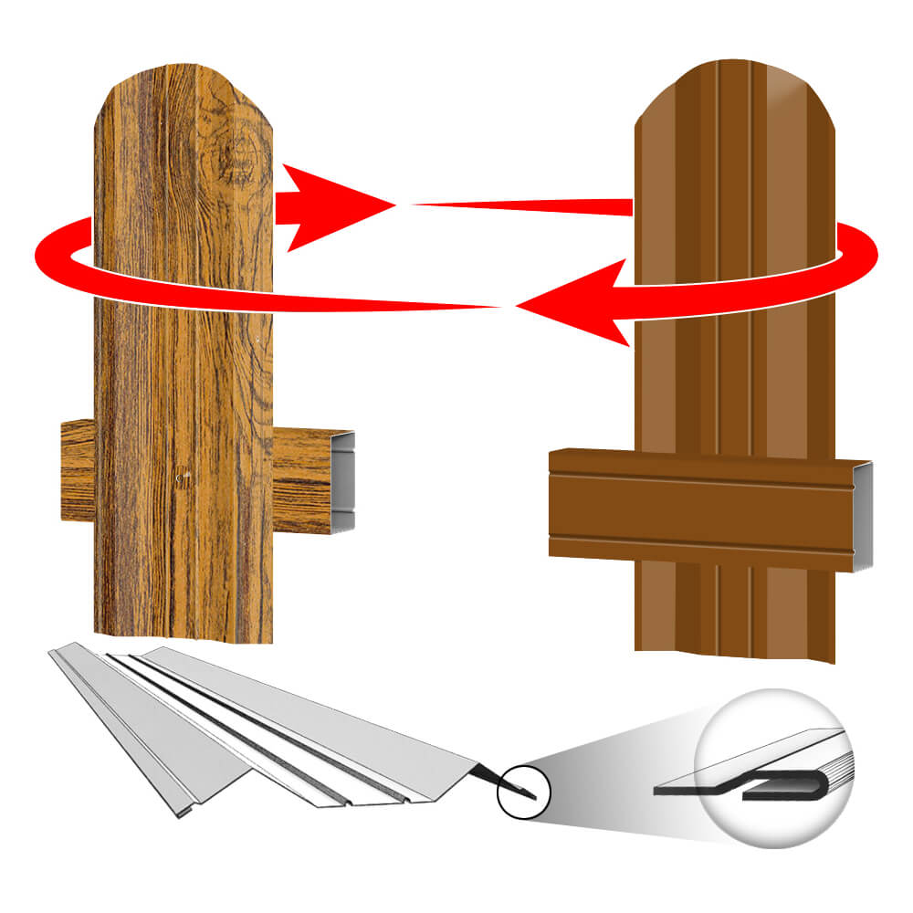 Штакетник (евроштакетник) ЭКО М-образный Орех Миланский 3D Принтек односторонний крепление