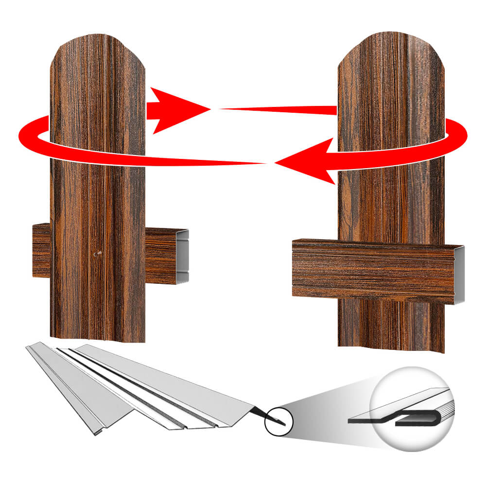 Штакетник (евроштакетник) ЭКО М-образный Темный Дуб 3D Принтек двусторонний крепление