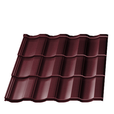 Металлочерепица Геркулес Элит RAL3005 Красное Вино 0.50мм RoofTop Бархат модуль 3 волны фото Центр Металлокровли