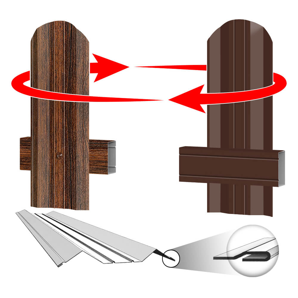 Штакетник (евроштакетник) ЭКО М-образный Античное Дерево 3D Принтек односторонний крепление