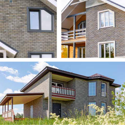 Фaсадная плитка Hauberk коллекция Кирпич цвет Серо-Бежевый на фасаде дома фото 6 Фaсадная плитка Hauberk коллекция Кирпич цвет Серо-Бежевый на фасаде дома фото 6