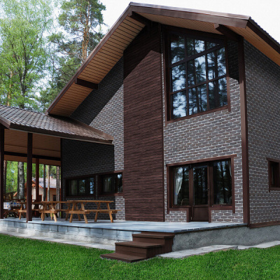 Фaсадная плитка Hauberk цвет КВАРЦИТ на фасаде дома фото 1 Фaсадная плитка Hauberk цвет КВАРЦИТ на фасаде дома фото 1