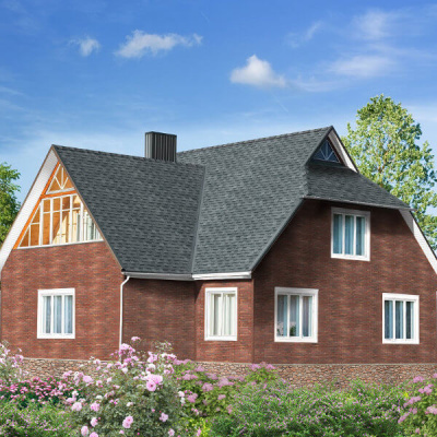 Фaсадная плитка Hauberk коллекция Кирпич цвет Терракотовый на фасаде дома фото Фaсадная плитка Hauberk коллекция Кирпич цвет Терракотовый на фасаде дома фото