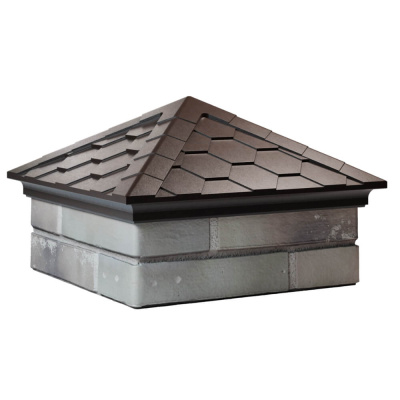 Колпак на столб забора EVEREST Коричневый 1,5х1,5 кирпича Черепица размер под посадку 390х390мм фото 4