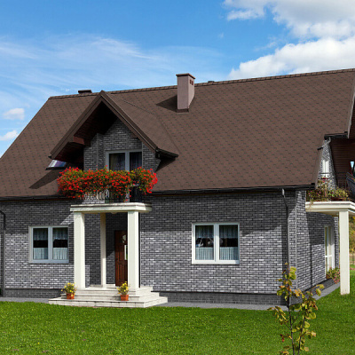 Фaсадная плитка Hauberk Камень цвет СЛАНЕЦ на фасаде дома фото Фaсадная плитка Hauberk Камень цвет СЛАНЕЦ на фасаде дома фото