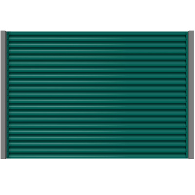 Секция забора жалюзи из ламелей еврожалюзи RAL6026 Опал с металлическими столбами анфас